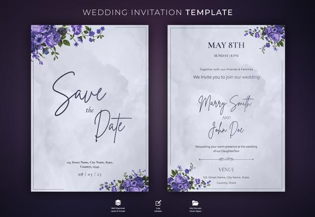 Tarjeta de invitación de boda con hermosas flores en flor
