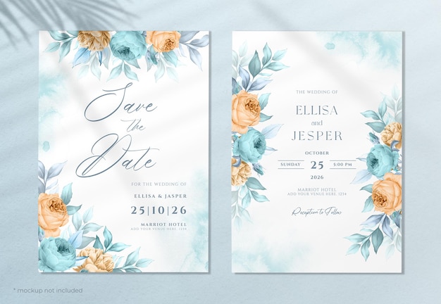 Tarjeta de invitación de boda con hermosas flores