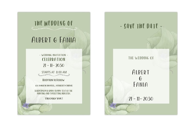 PSD tarjeta de invitación de boda con mano dibujar melocotón y marrón floral psd