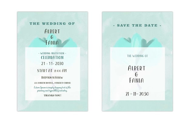 Tarjeta de invitación de boda con mano dibujar melocotón y marrón floral psd