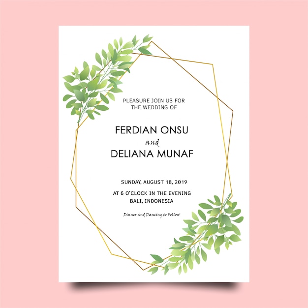 tarjeta de invitación de boda marco de hoja verde
