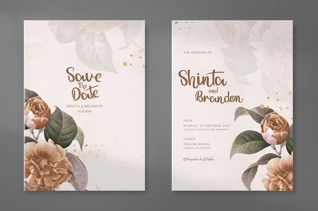 Tarjeta de invitación de boda moderna con flor vintage