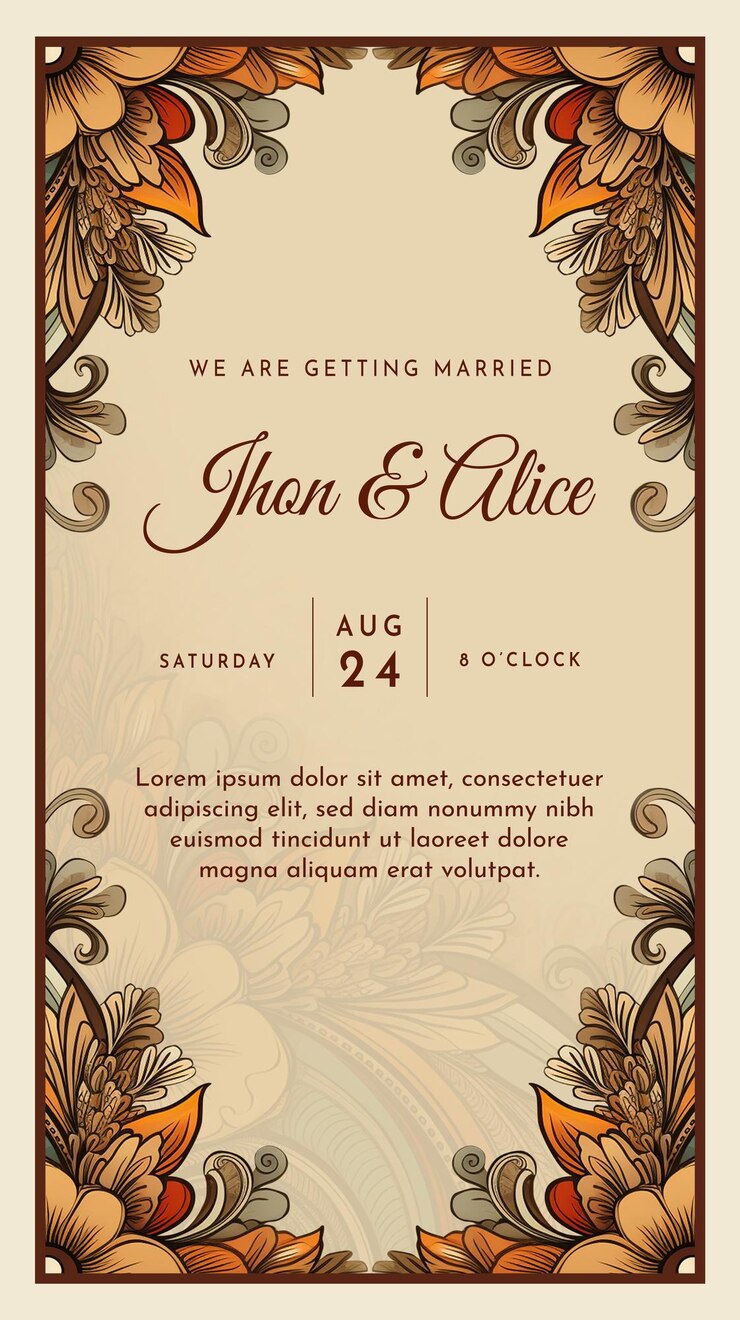 PSD tarjeta de invitación de boda con ornamento de esquina floral abstracto