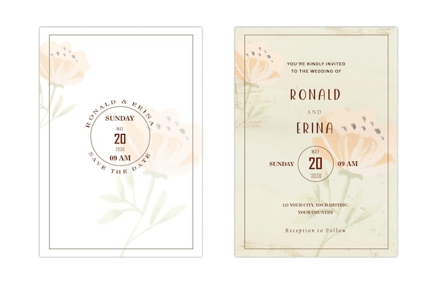 Tarjeta de invitación de boda verde suculenta y ramas guardar la fecha psd