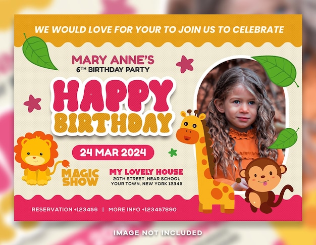 Tarjeta de invitación de cumpleaños para niños.