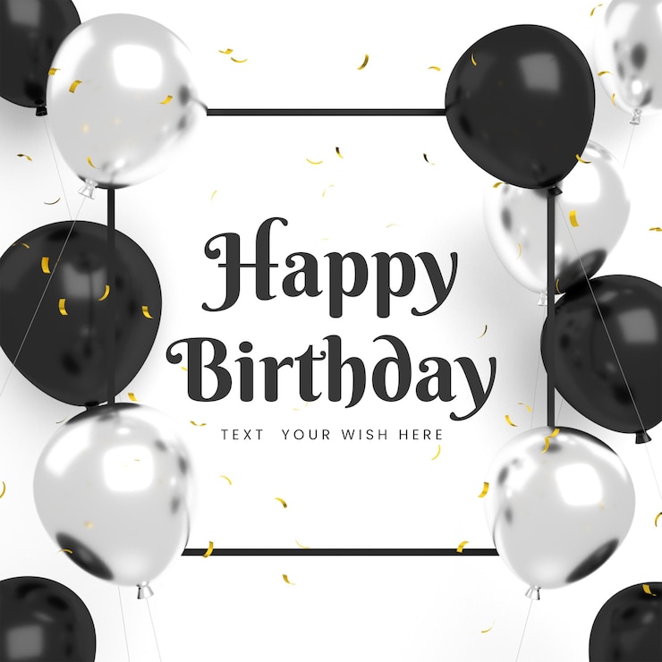 PSD tarjeta de invitación de feliz cumpleaños para plantilla de publicación de redes sociales de instagram en blanco y negro con marco