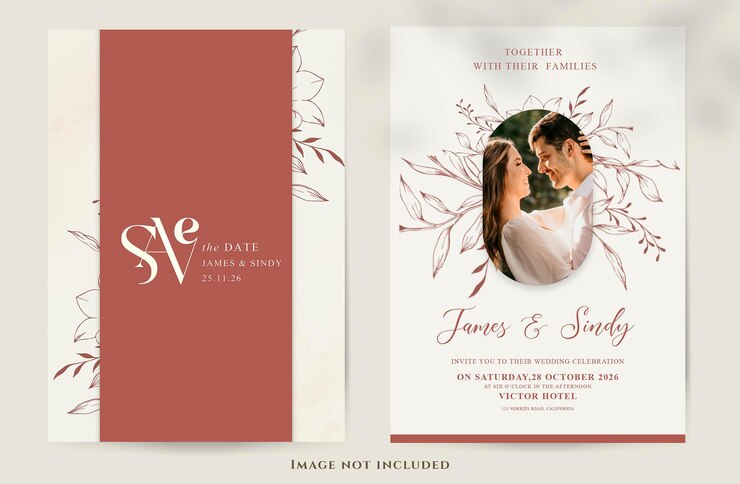 PSD tarjeta de invitación hermosa simple y elegante con foto botanical lineart clipart wildflowers
