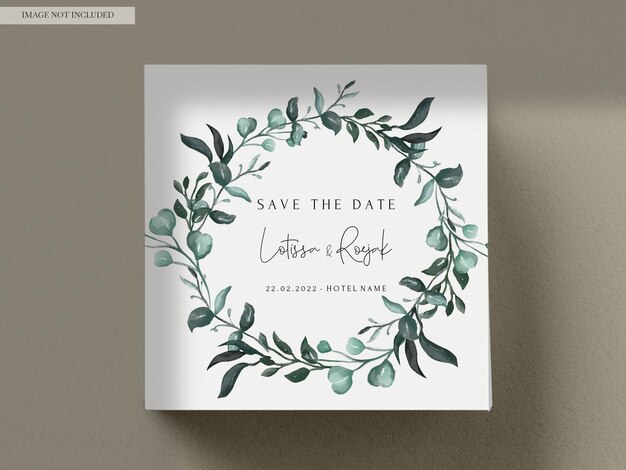 PSD tarjeta de invitación de hojas verdes pintadas a mano