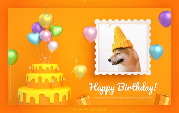 PSD tarjeta de invitación de pastel de feliz cumpleaños de perro animal para plantilla de publicación de redes sociales de instagram con maqueta