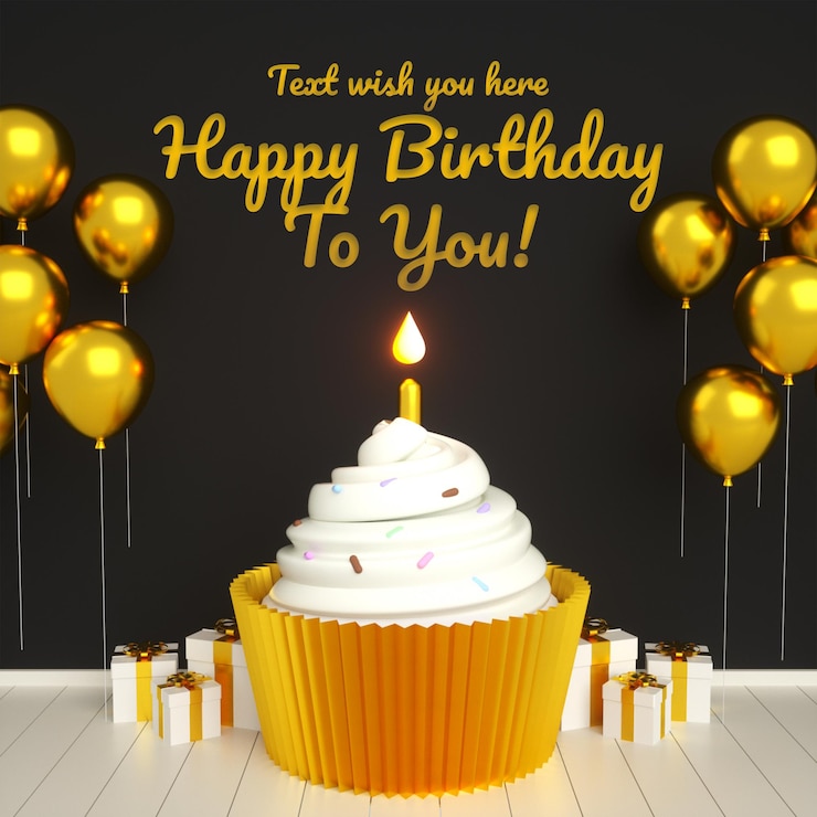 PSD tarjeta de invitación de pastel de feliz cumpleaños para plantilla de publicación de redes sociales de instagram de oro negro con texto