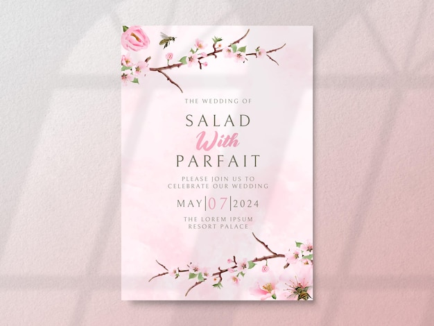 PSD tarjeta de invitaciones de boda de sakura floreciente