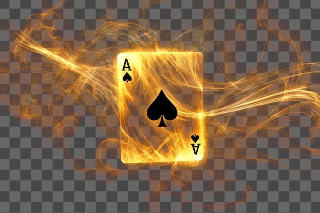 Tarjeta de juego de casino de PNG con raya de luz dorada en fondo negro fuego contraste abstracto