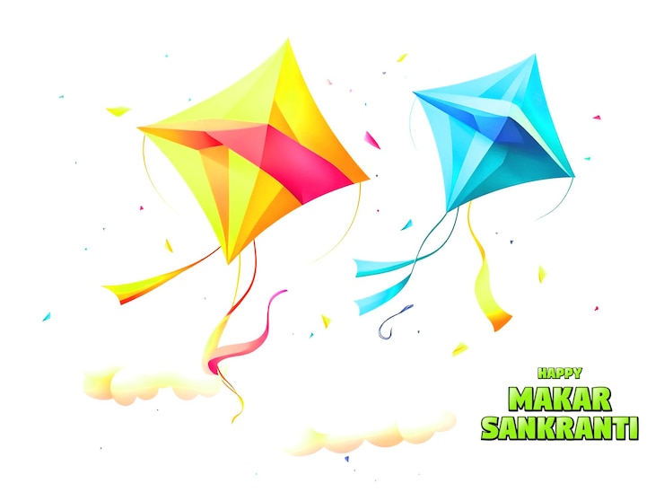 PSD una tarjeta de makar sankranti feliz que dice hacer cometas en él