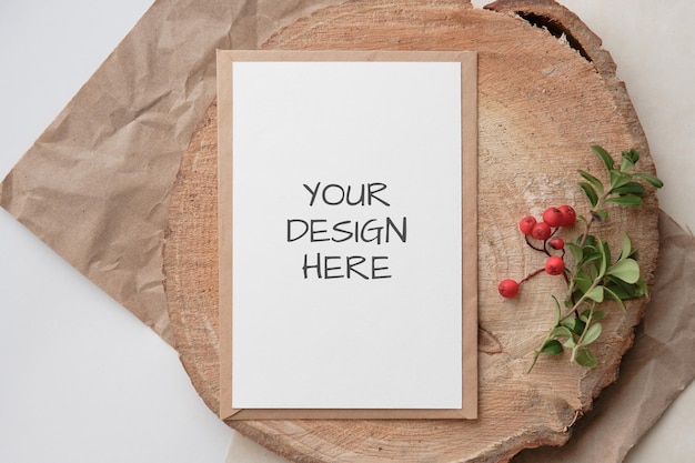 Tarjeta de maqueta de Navidad cero residuos, embalaje ecológico. Concepto ecológico de vacaciones de Navidad, decoración ecológica.