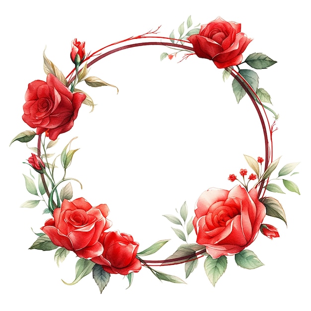 PSD tarjeta de marco de círculo floral de boda rosa roja