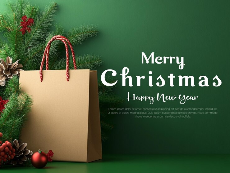 PSD una tarjeta de navidad con un árbol de navidad en el fondo