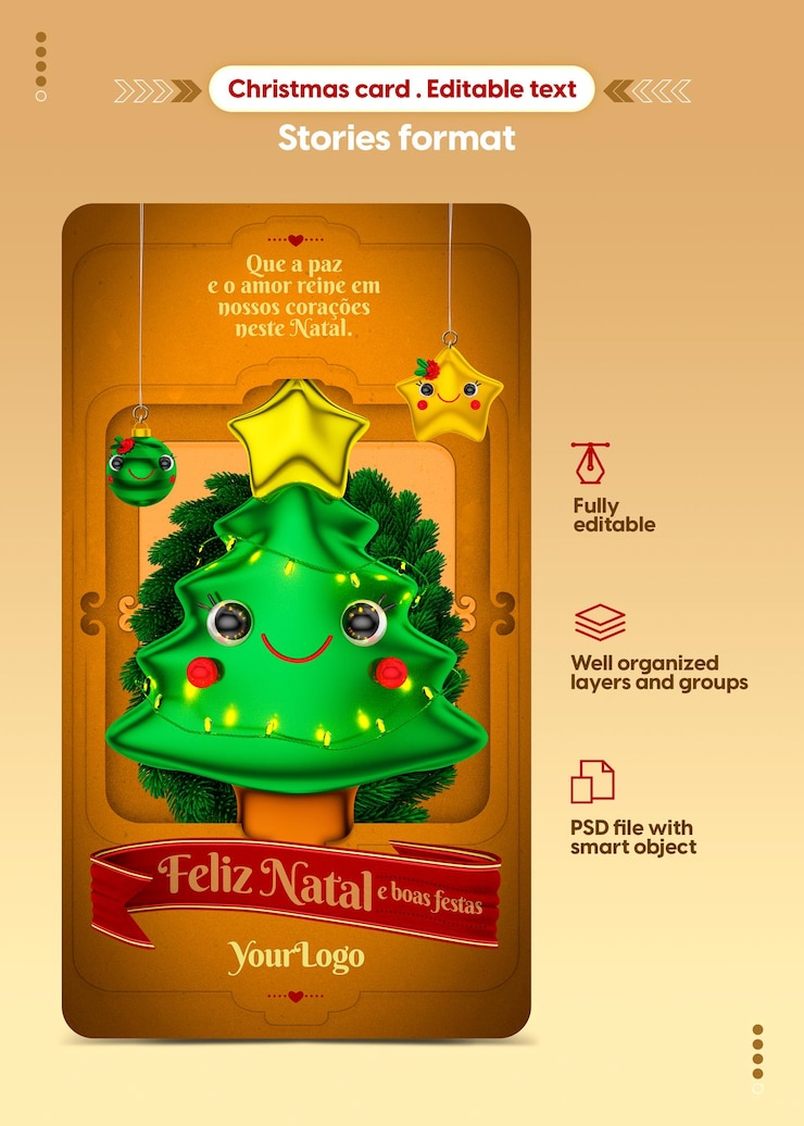 PSD tarjeta de navidad editable con ilustraciones 3d