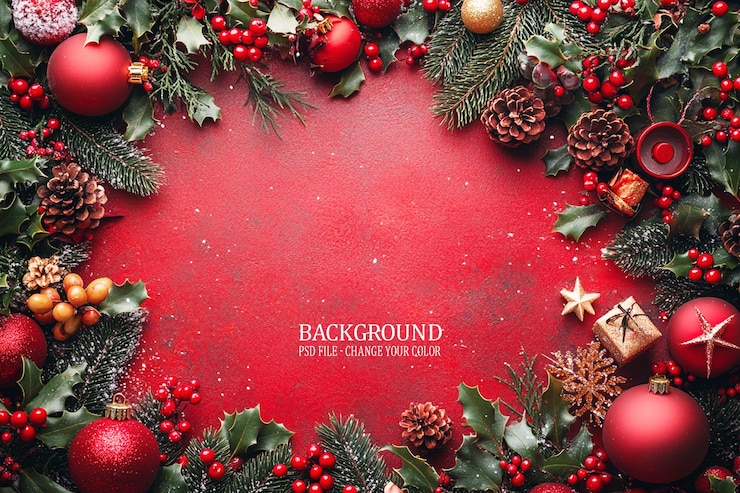 PSD una tarjeta de navidad con un fondo rojo con un árbol de navidad y una estrella en la parte superior
