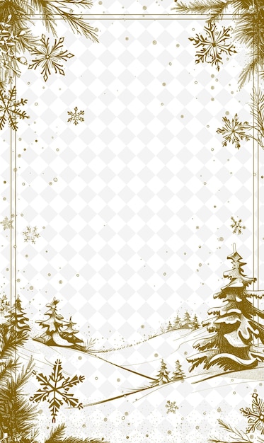 PSD tarjeta de navidad con nieve y árboles y copos de nieve en el fondo