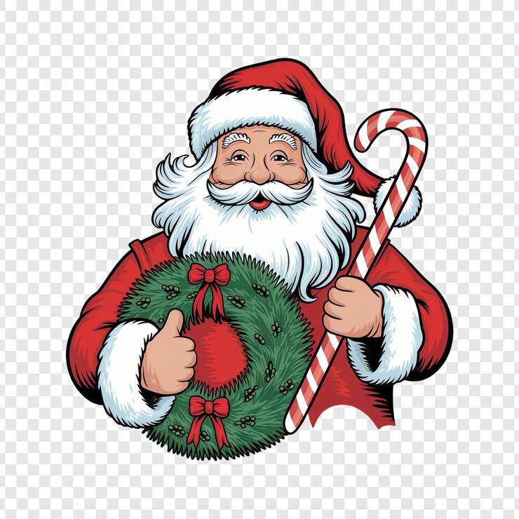 PSD una tarjeta de navidad con un papá noel sosteniendo una corona verde