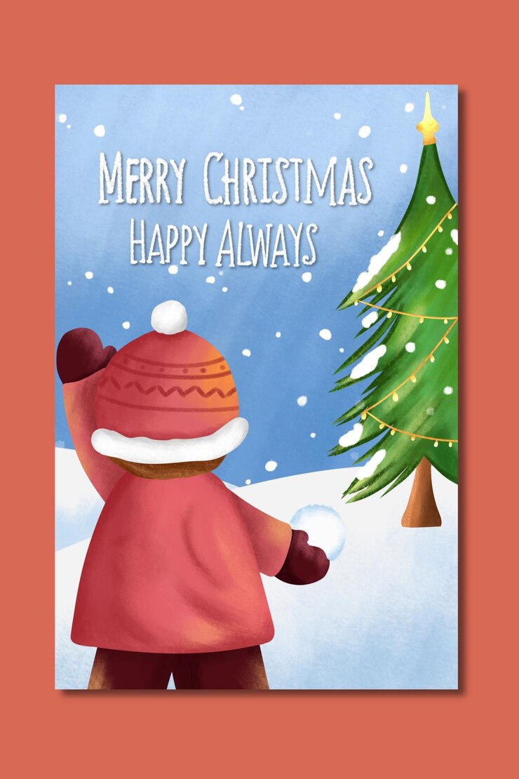 PSD una tarjeta de navidad con una persona que lleva un sombrero y un suéter que dice feliz navidad