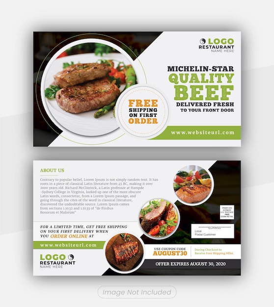 PSD tarjeta postal de restaurante de carne de res y plantilla eddm de correo directo de calidad