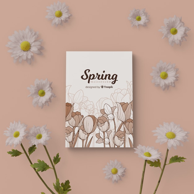 PSD tarjeta de primavera con marco floral 3d