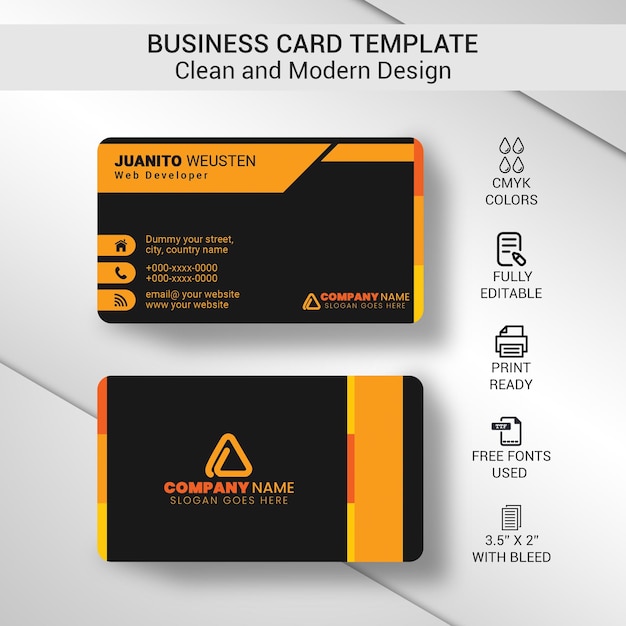 Tarjeta profesional corporativa negra y naranja
