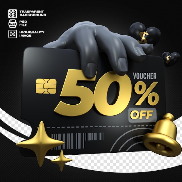 la tarjeta de regalo anuncia una promoción de descuento de 50