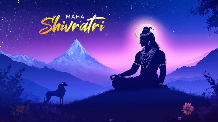 PSD tarjeta de saludos espiritual de maha shivaratri con símbolos sagrados
