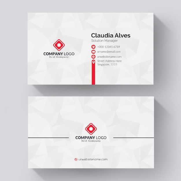 Tarjeta de visita blanca con detalles rojos