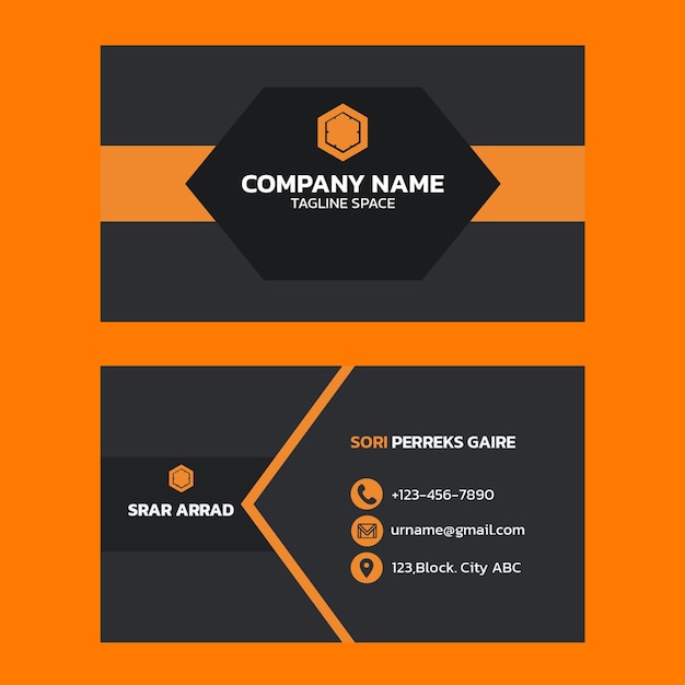 Una tarjeta de visita de color negro y naranja que dice compañía en ella