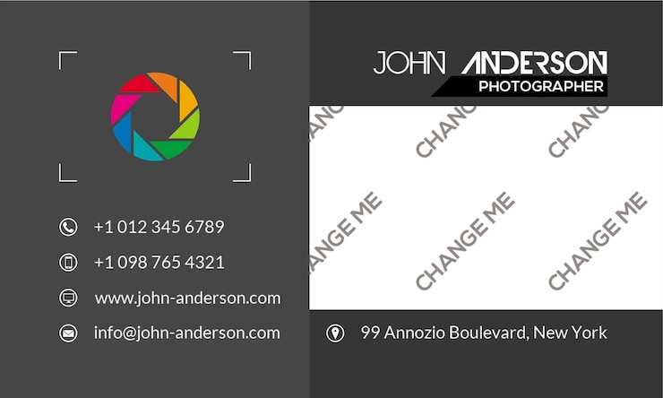 PSD tarjeta de visita para el fotógrafo john anderson