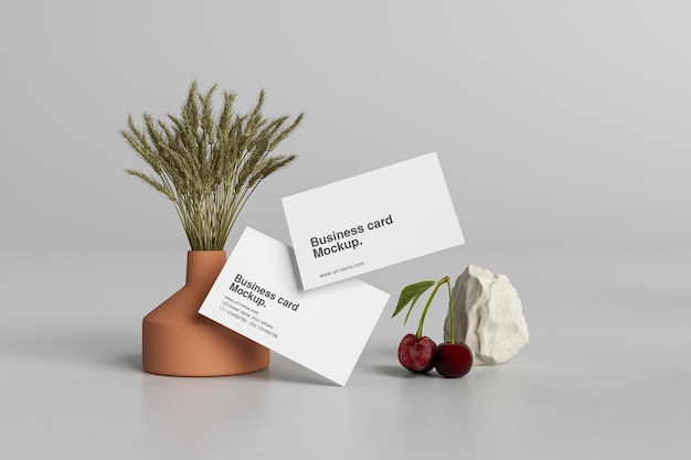 PSD tarjeta de visita con maqueta de hierba de pampas en renderizado 3d