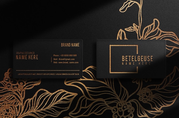 tarjeta de visita de maqueta de logotipo en relieve dorado de lujo