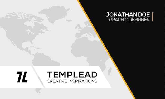 Tarjeta de visita moderna para diseñador gráfico con mapa del mundo y acentos dorados