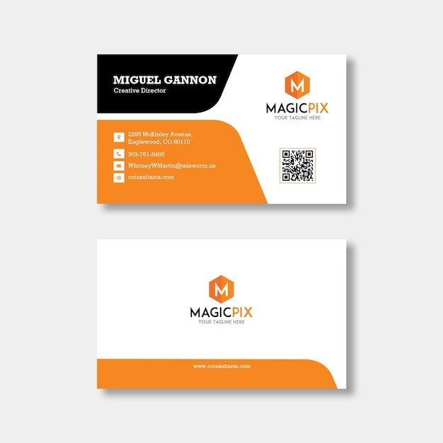 Tarjeta de visita moderna naranja y blanca Psd