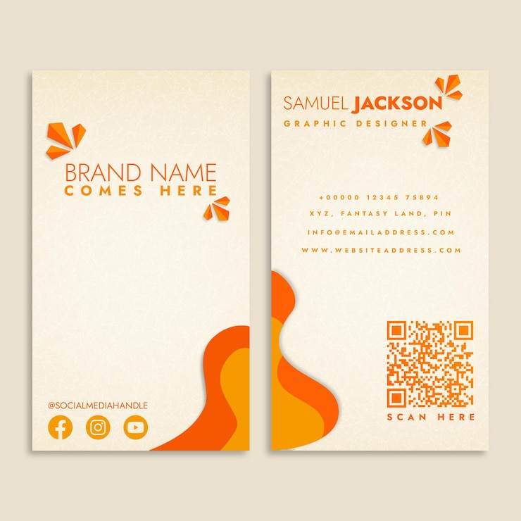 PSD tarjeta de visita de negocios de diseño elegante con elementos de diseño abstracto naranja y mostaza