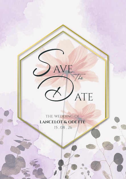 Tarjetas de invitación de boda en acuarela con flores.