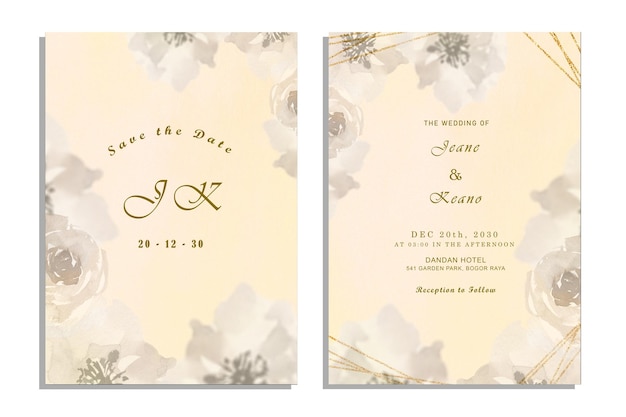 Tarjetas de invitación de boda con flores de acuarela psd