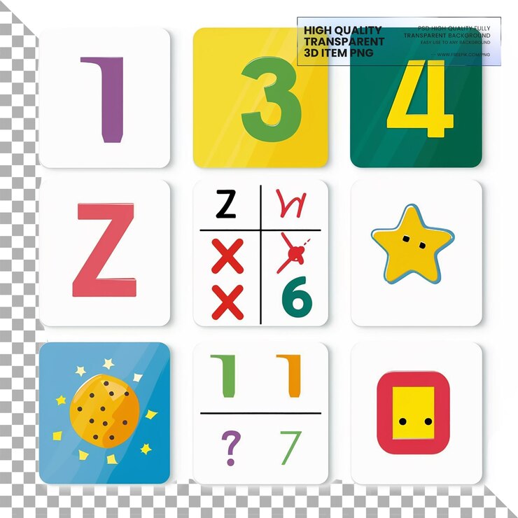 PSD tarjetas de matemáticas un conjunto de tarjetas de matemática con operaciones de adición en un fondo transparente