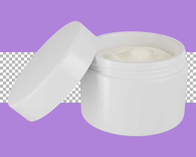 Tarro de crema cosmética blanca de renderizado 3d tapa abierta transparente