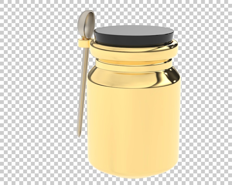PSD tarro con cuchara sobre fondo transparente ilustración de renderizado 3d
