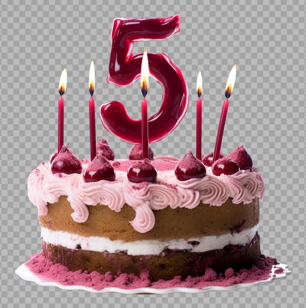 PSD tarta de cumpleaños con el número 5 en un fondo transparente