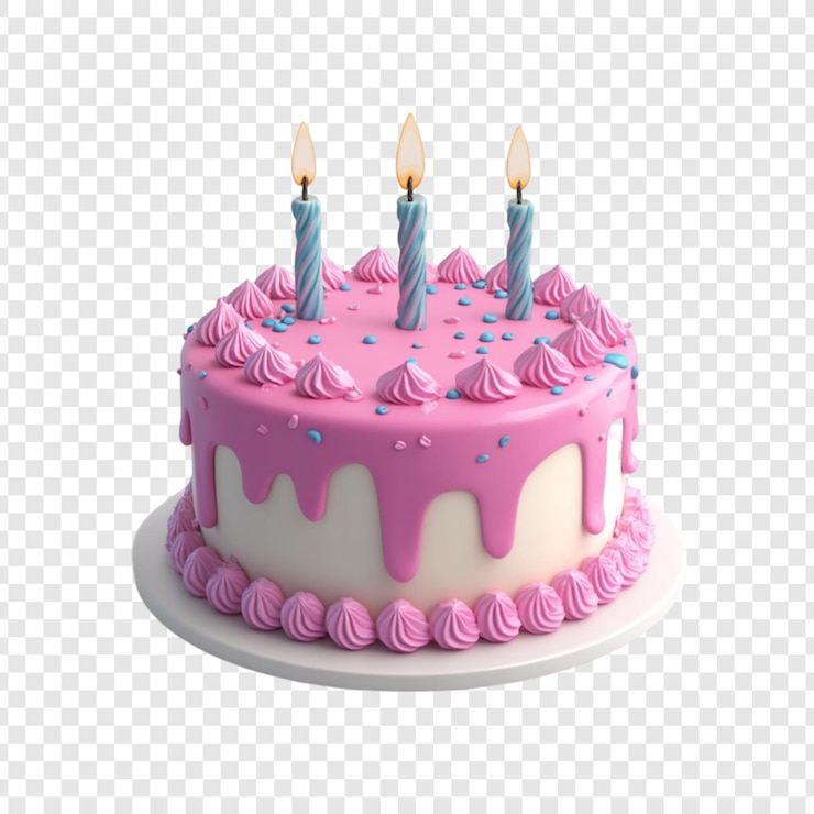 PSD tarta de cumpleaños rosa tres velas regalo festivo