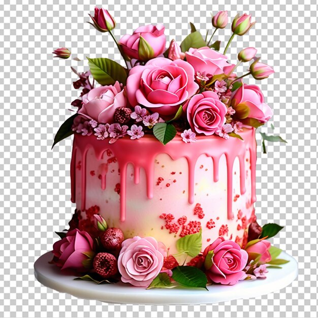 Tarta de mousse moderna tarta en forma de corazón cubierta con terciopelo de chocolate rosado y decorada con rosas rosas tabla de madera blanca concepto para bodas día de san valentín día de la madre día de cumpleaños tarta