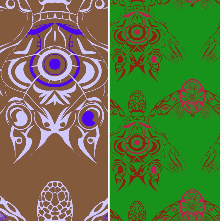 PSD tartaruga-do-mar com silhueta oval tribal desenho gráfico minimal desenhos vetoriais de padrões naturais