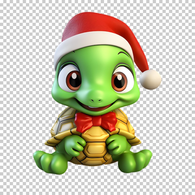 PSD tartaruga engraçada com chapéu de papai noel para ilustração de natal fundo transparente