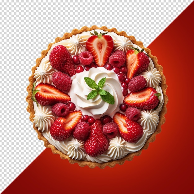 Tarte Avec Des Fraises Et De La Crème Fouettée Décorée Isolée Sur Fond Blanc