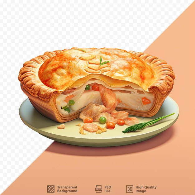 PSD une tarte avec un poulet et des légumes sur une assiette.